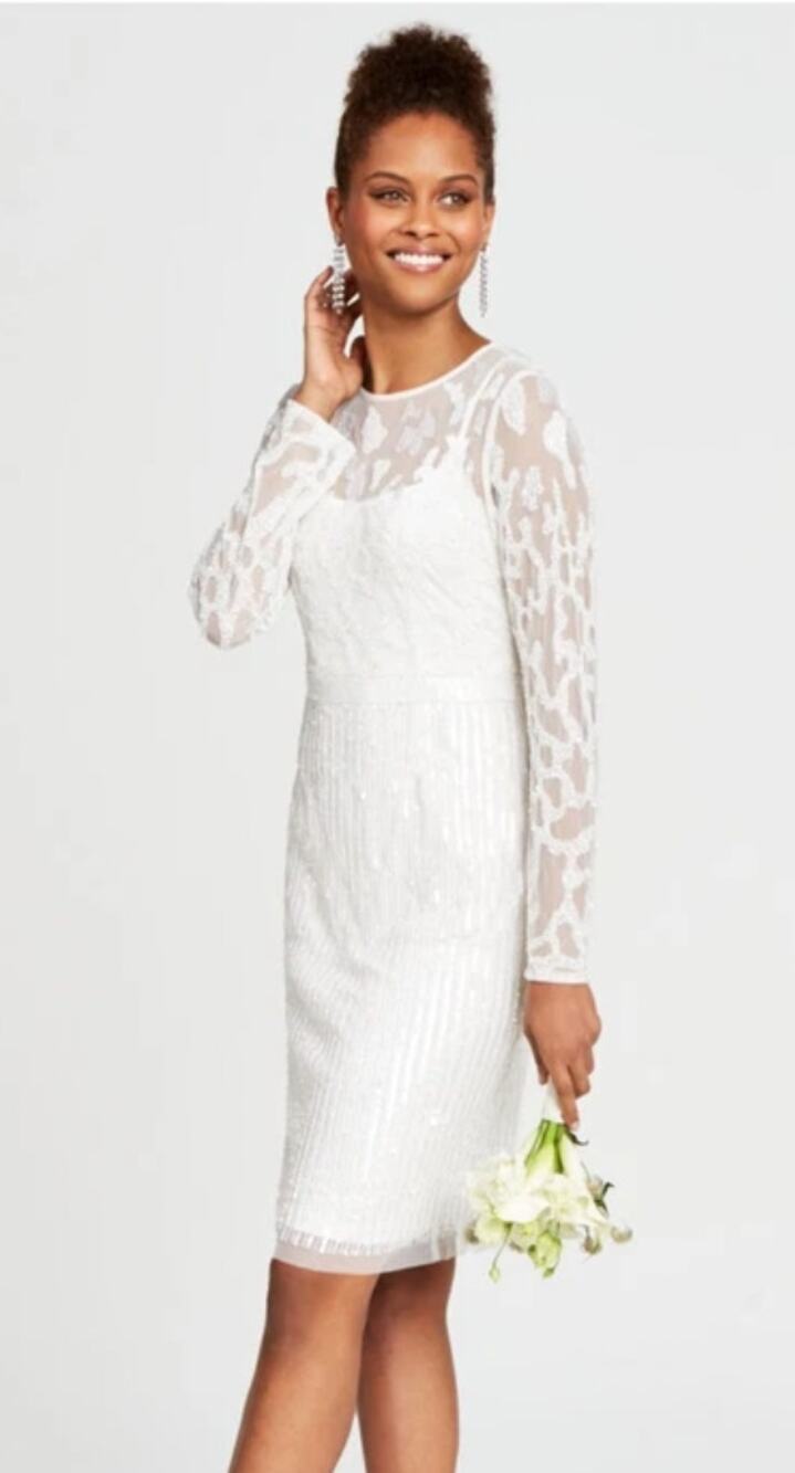 ADRIANNA PAPELL Sheath Dress Size 6 Ivory White Beaded Sequined Illusion NWT